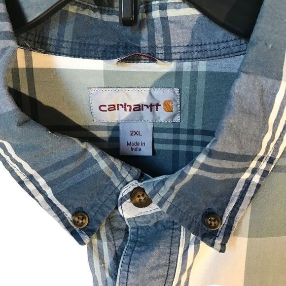 Carhartt Short Sleeve Relaxed Fit Buttondown, 2xl. Blue plaid - Picture 7 of 12